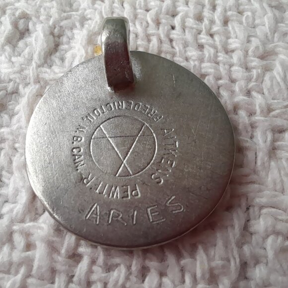 Vintage Aries Pendant Brutalist Jewelry Aitkens Pewter Zodiac Astrology Men - Picture 2 of 11